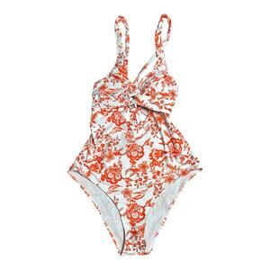 Aimage Orange and White Floral One Piece Bathing Suit With Twist Front Sz Lg